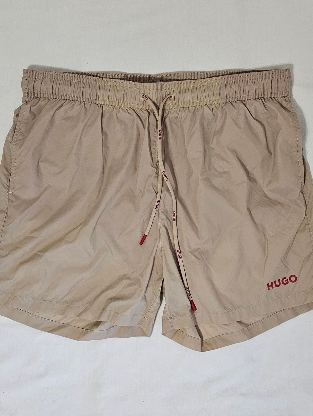 HUGO Boss Men’s XXL Beige Swim Trunks Nylon Lined Logo Shorts